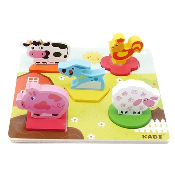 

Farm Animal Baby Hand Grasp 3D Wooden Puzzle Toys Tangram Jigsaw Board Infant Educational Cognitive Puzzles Toys