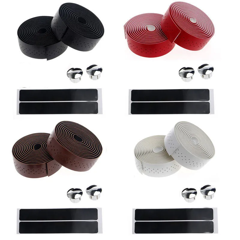 Bike Handlebar Tape Bicycle Accessories Bike Handlebar Plugs 2 rolls Retro bicycle Road Bike Sports Cork Handlebar Tape PU Leather Perforated Belt + 2 Bar plug holes Fixed Gear Belt