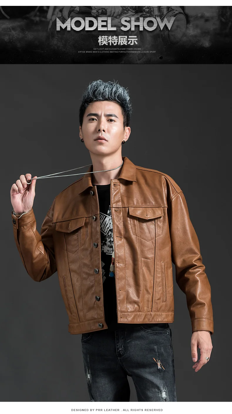 Haining, натуральная кожа, одежда для мужчин, кожа с натуральным лицевым покрытием, отложной воротник, тонкий крой, корейский стиль, красивый локомотив, кожаная куртка