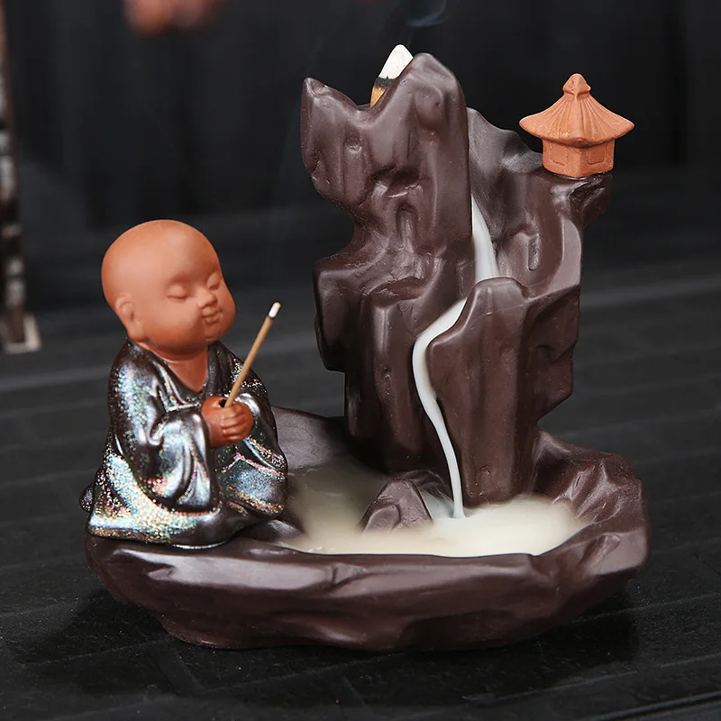 T креативный обратного потока ладан держатель Zen керамический монах набор горелка-Лотос для Благовоний Палочки база Tearoom украшения для домашнего декора - Цвет: B