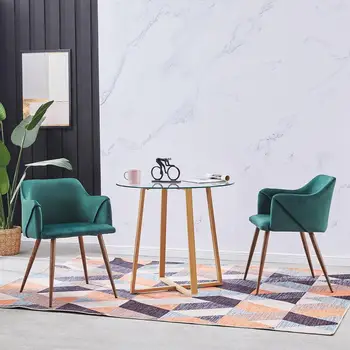 

Velvet Dining Chairs Set of 2 Armchairs Rose Metal Legs Modern Dining Bedroom Living Balcony Restaurant Dressing Room Salon