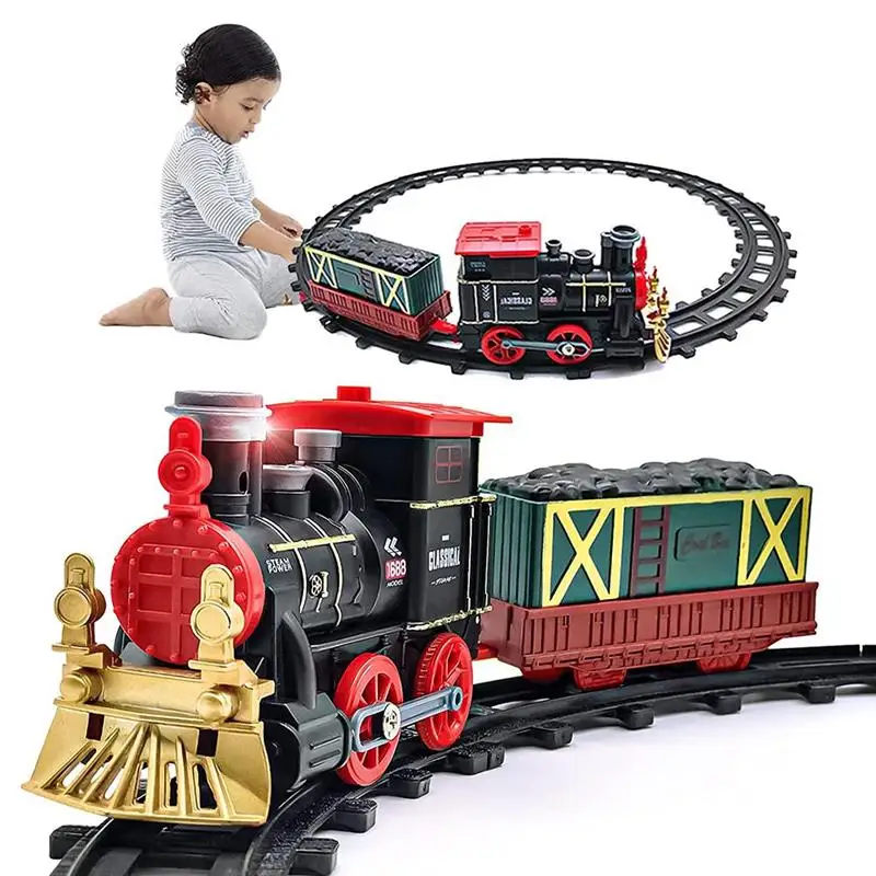 Electric Christmas Train Track Set W/ Light Sound Real Smoke Kids Toy Tree Decor 