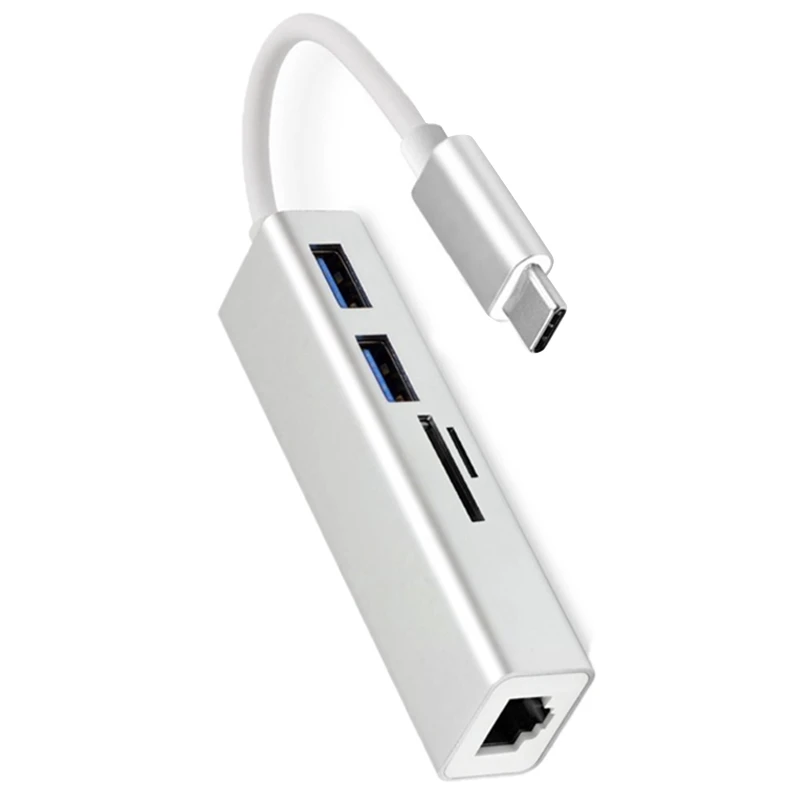 USB концентратор 5 в 1 высокоскоростной адаптер Type C с кардридером SD/TF портами RJ45