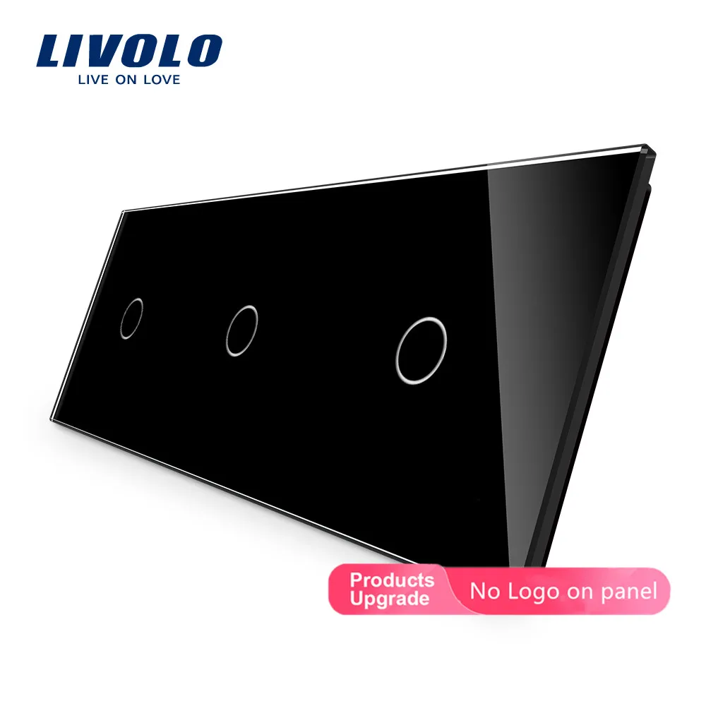Black-No logo Livolo роскошное белое жемчужное Хрустальное стекло, 222 мм* 80 мм, только панель, тройная стеклянная панель, VL-C7-C1/C1/C1-11(4 цвета), без логотипа - Цвет: Black-No logo