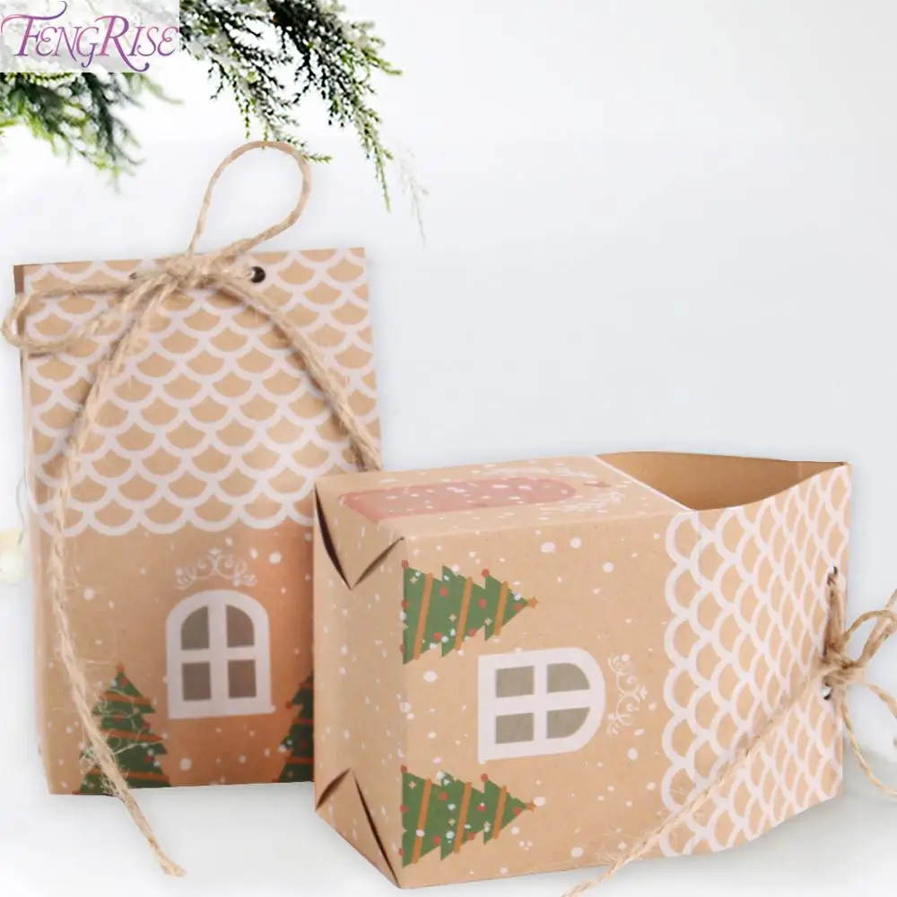 FENGRISE бумажные подарочные пакеты в форме домика рождественские для печенья