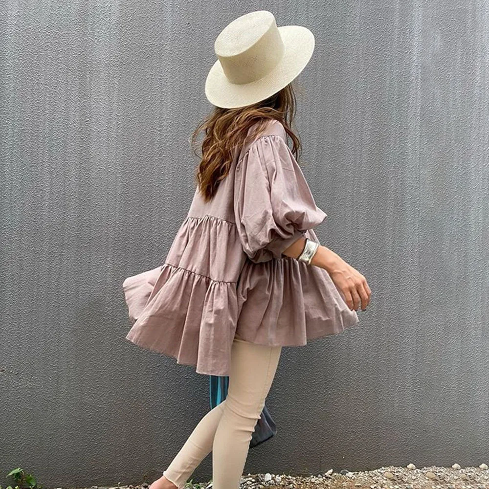 Japanese Fresh Ladies Blouse Loose Casual Street Wear Shirts Korean Style Solid Women Tops 2020 Fall Fashion Nine Points Sleeve