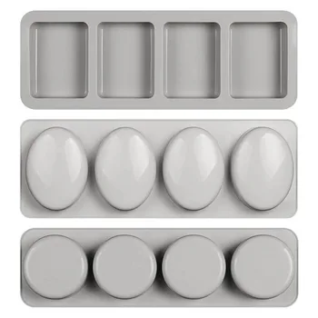 

3D Mould 4 Hole Fun Gifts Hand Making Tools Silicone Oval/Round/Rectangle Shaped Handmade Soap Making Forms Soap Mold Portable