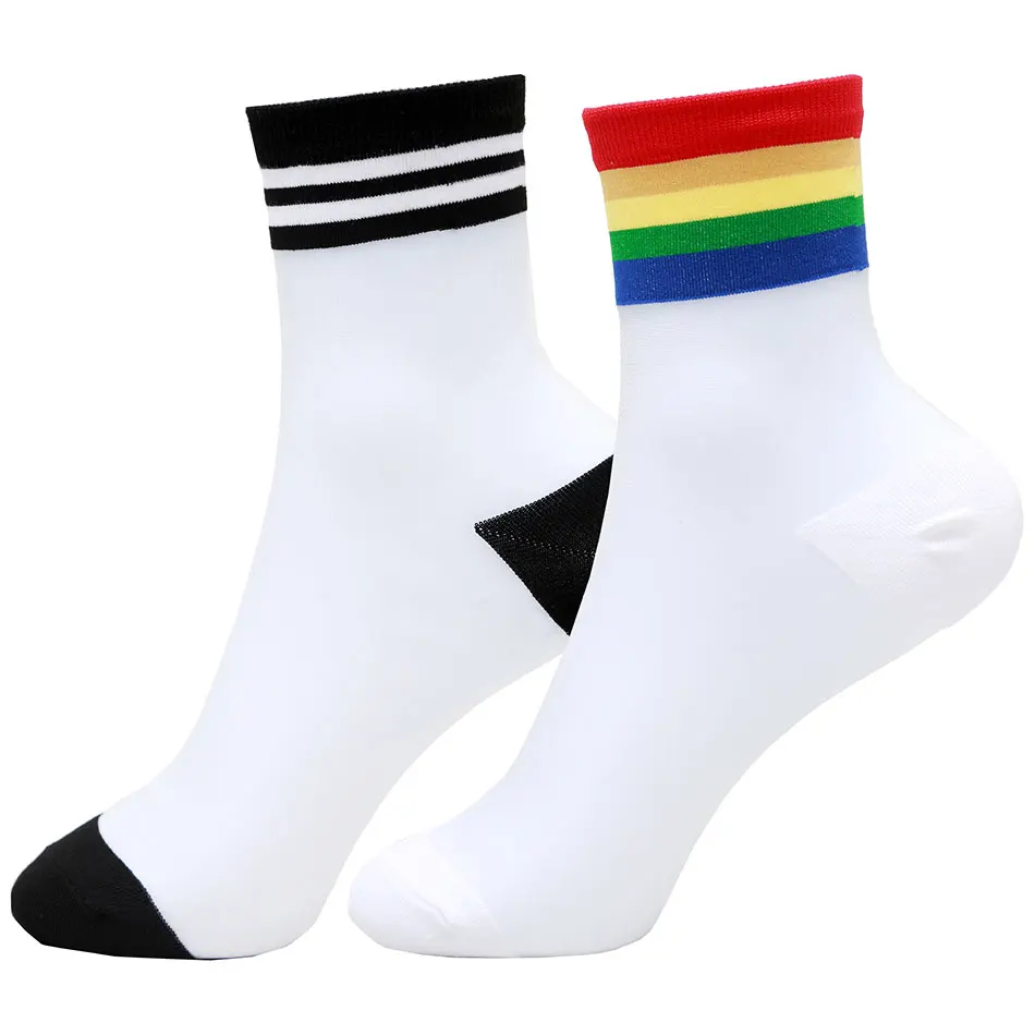 

2/3/6 Pairs / Batch Casual Rainbow Striped Socks Fishnet Socks Women Summer Fashion Hollow Mesh Socks Lace Breathable Socks