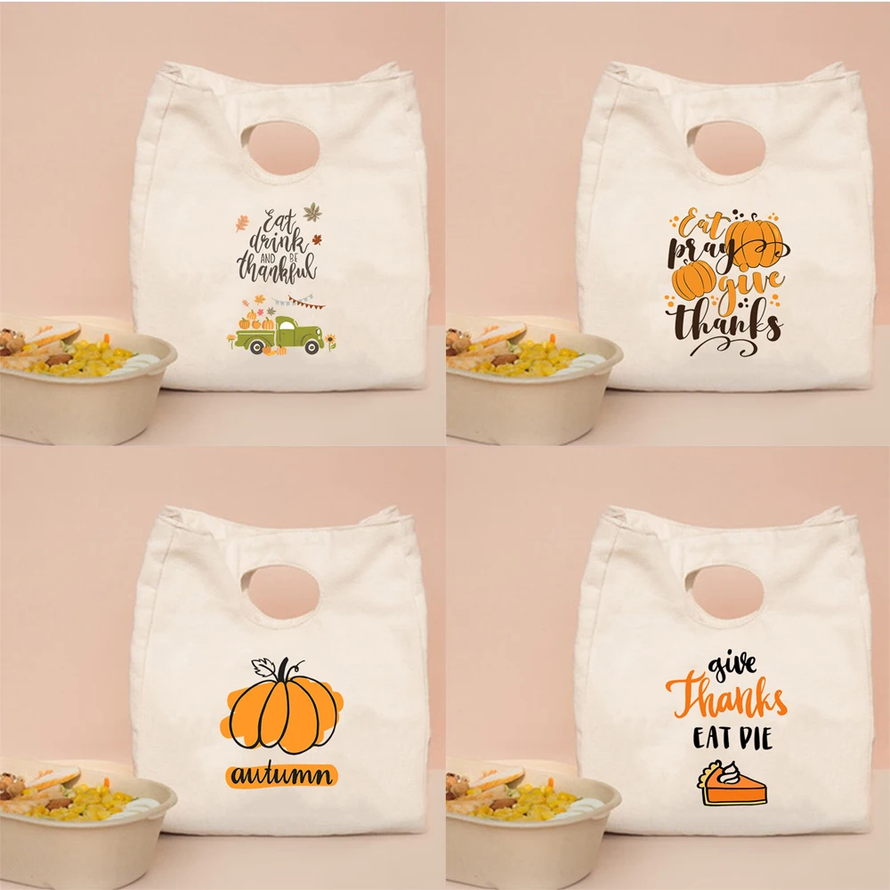 

Thanksgiving Halloween Funny Fashion Cooler Bags Canvas Harajuku Eco Women Lunch Box Festival School Teacher Gift Thermal Pouch