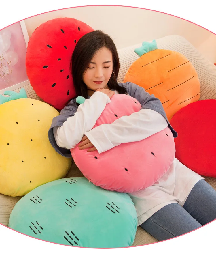 Fruit Seat Cushion Plush Nap Pillow Thick Sofa Chair Cushion Watermelon Strawberry Stool Pad Customizable