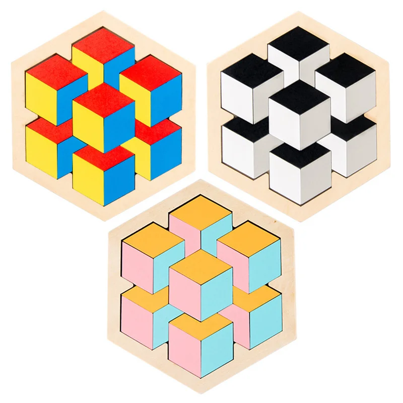 Colorful 3D Puzzle Wooden Toys High Quality Tangram Math Jigsaw Game Children Preschool Imagination Educational Toys for Kids