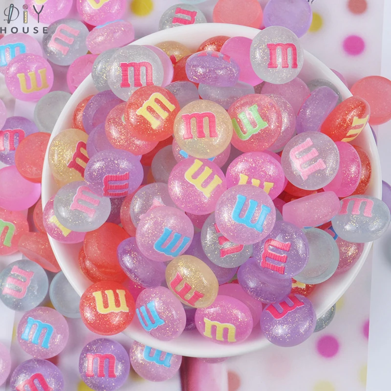 

20/30/50Pcs Glitter M Candy Beans Flatback Planar Resin Color DIY Craft Supplies Phone Shell Decor Material Hair Accessories Art