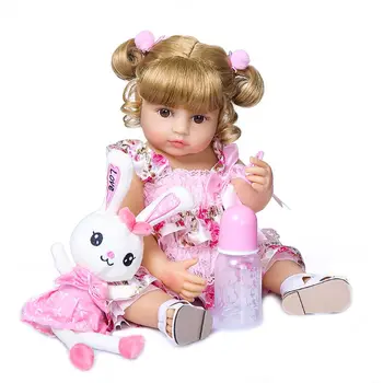 

55cm Realistic Doll Full Soft Vinyl Toddler Babies Lifelike Lovely Girl Bunny Accompany Toy Birthday Christmas Gifts