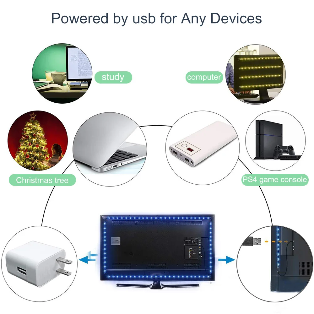 USB Водонепроницаемый светодиодный светильник гибкая лента RGB SMD 5050 1 м 2 3 диод 5 в