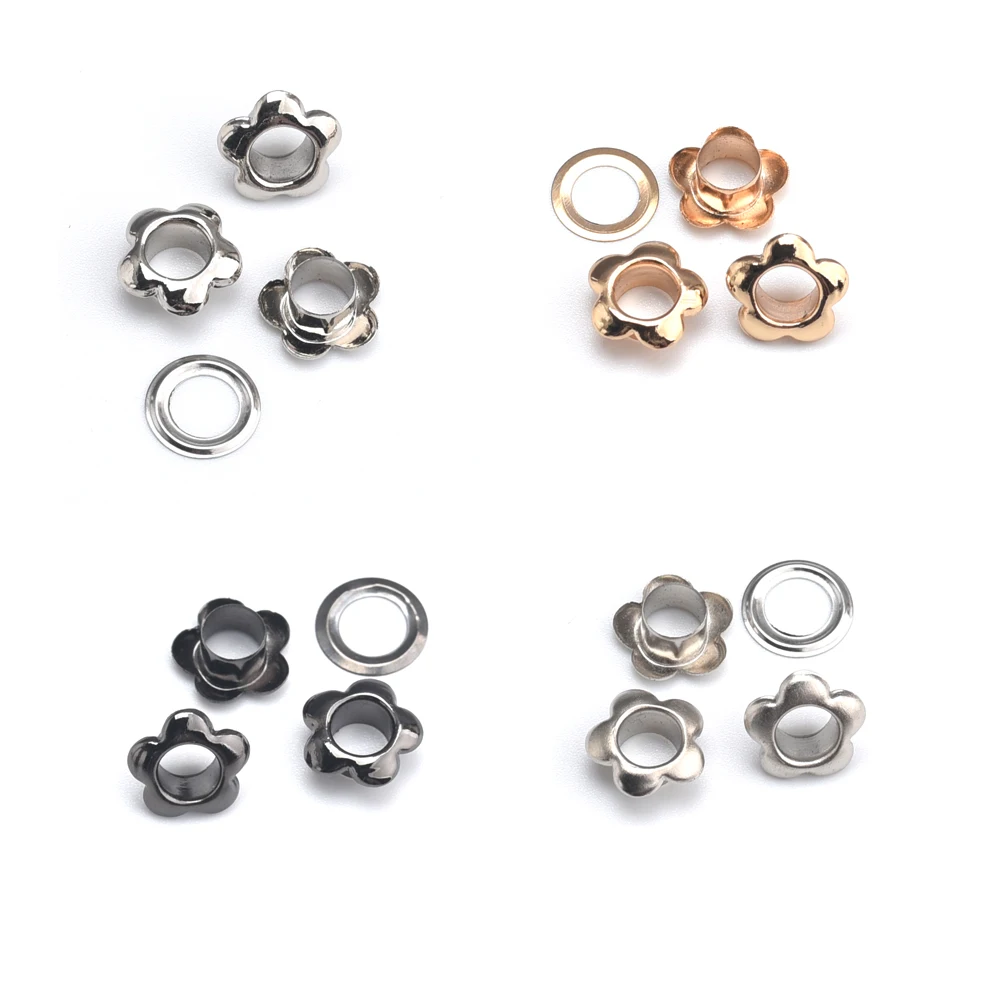 Inner hole 6mm metal brass eyelets +washer flower shape metal grommets 200sets/lot silver/black/gold JY-015