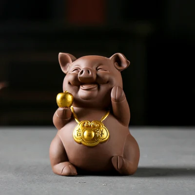 Purple Sand Boutique Tea Pet Pig Lucky Ornaments Creative Cute Zodiac Animal Kung Fu Tea Accessories Small Play Pieces - Цвет: A