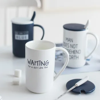 

Ceramics Coffee Mug with Cover Spoon Simple Big Breakfast Insulated Coffee Mug Couple Nordic Cute Kubek Cups and Mugs XX60CM