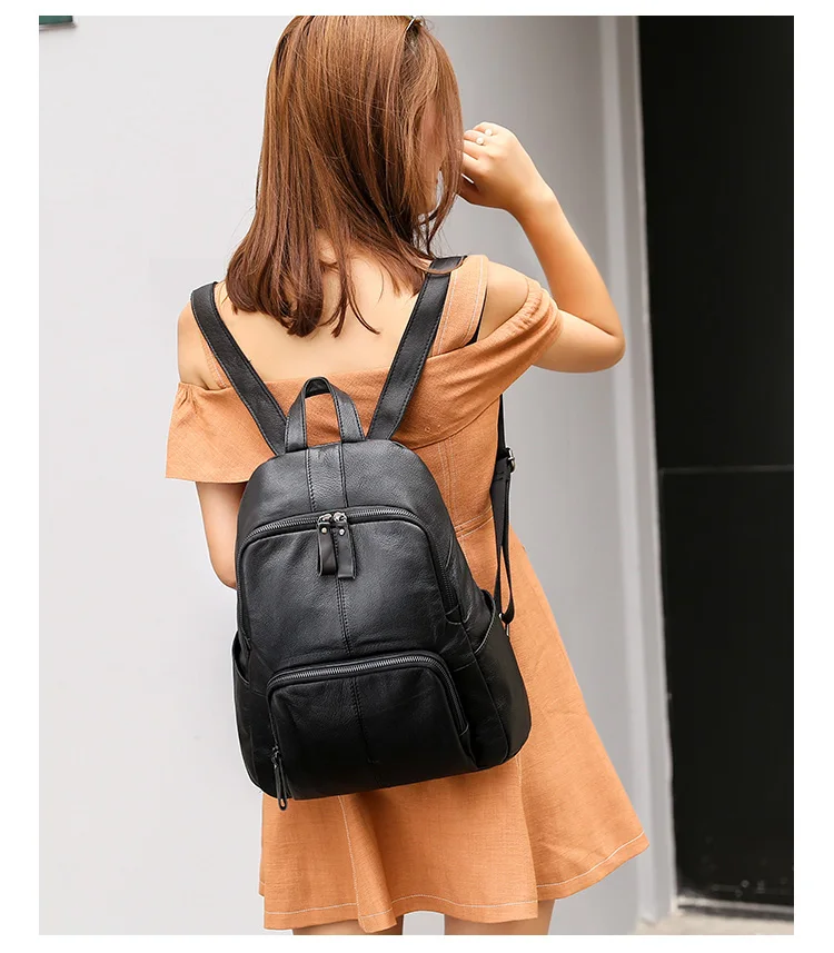 women's genuine leather backpack women casual black backpacks for travel luxury cowhide woman back pack bag female