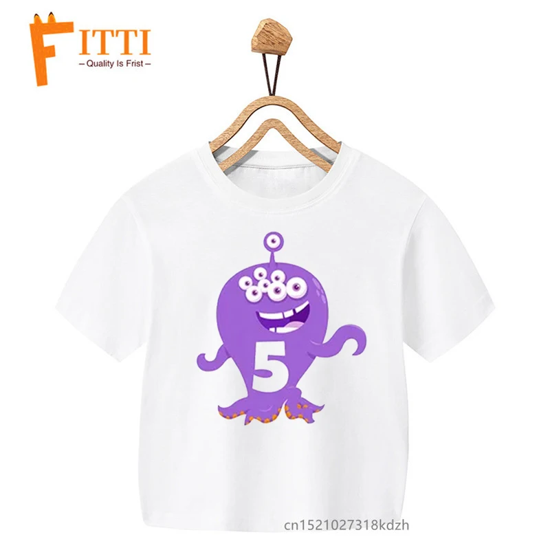 Numeri Impostati Con Cartoon Monster Flower Print Boy T-Shirt Bianca Kid Summer Kawaii Funny Clothes Little Baby Clothes,Drop Ship