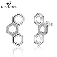 Todorova кубический циркон шестиугольный сотовый серьги для женщин Hive шестигранные гвоздики простые геометрические серьги bijoux