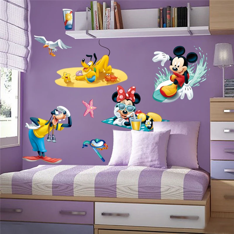 Disney Mickey Minnie Mouse Goofy Pluto Wall Stickers For Kids Rooms Home Decor Cartoon Wall Decals PVC Mural Art DIY Decoration