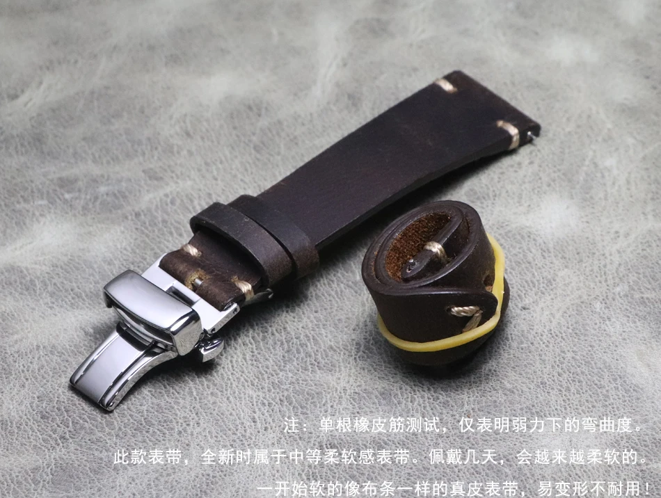 

Butterfly buckle thin Leather Watchband 20mm Quick Release vintage Watch Strap Band Men Women Elegant Replacement Bracelet Belt