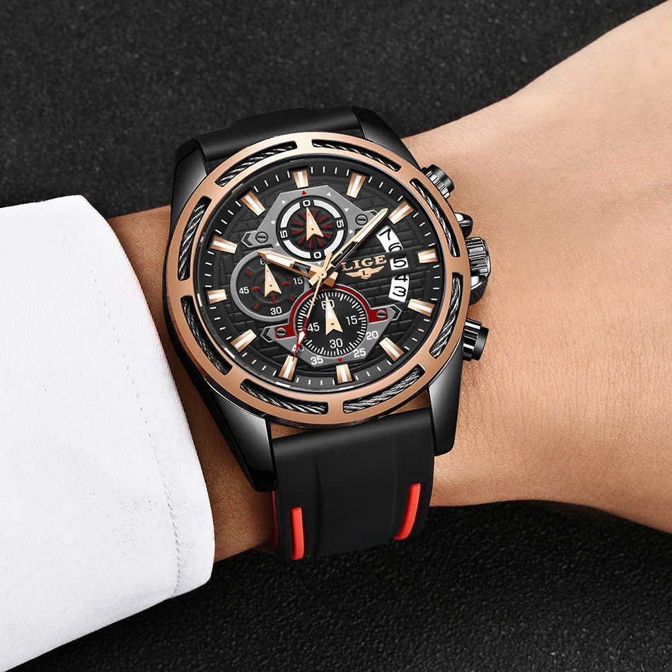 Erkek Kol Saati LIGE Для мужчин s часы от топ бренда, роскошные модные спортивные часы Для мужчин Силиконовые кварцевые часы Водонепроницаемый часы Reloj Hombre