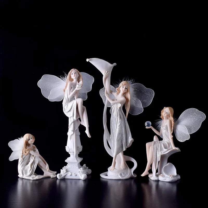 

Europe Flower Fairy Beauty Angel Figurines Decoration Resin Home Crafts Desktop Cute Ornament Birthday Wedding Gift Accessories
