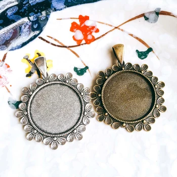 

5pcs/lot 25mm Necklace Pendant Setting Antique Bronze Silver Color Glass Cabochon Blank Base Supplies for Jewelry Finding T136