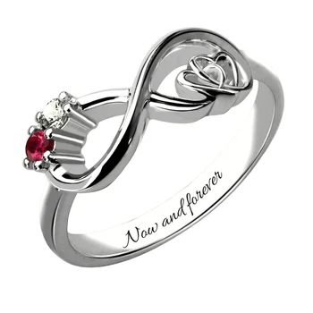 

AILIN Customized Heart in Heart Sterling Silver Infinity Birthstone Ring Women Men Engraved Promise Ring Couples Birthstone Ring