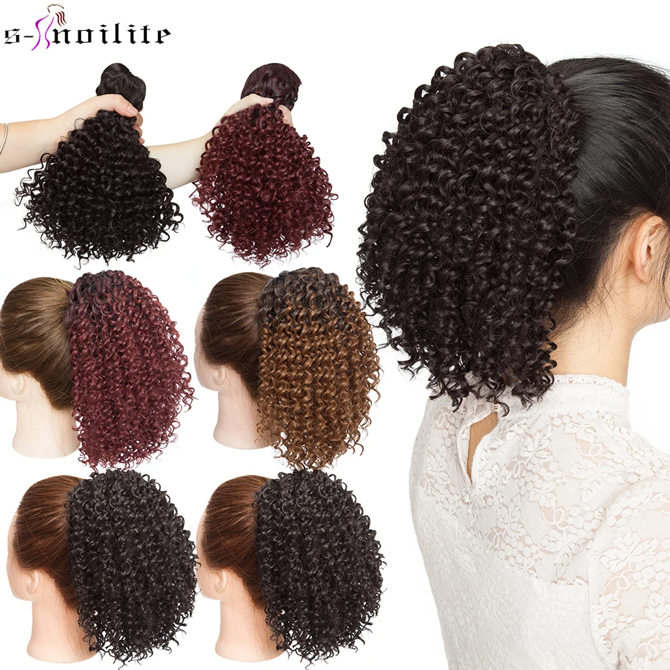 Curly Ponytail Hair-Extension SNOILITE Tail-Hair Short-Wrap Drawstring Clip-In Kinky