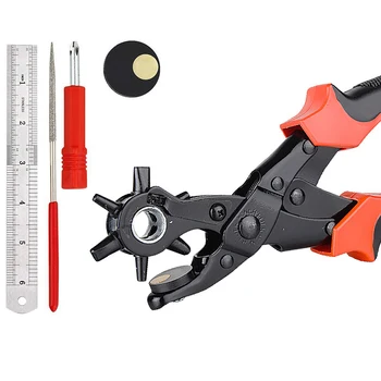 

Revolving Punch Plier Kit Punch Hole Tool Puncher Including Punch Plier Screwdriver and Grinding Rod for Belt Saddle Watch Strap