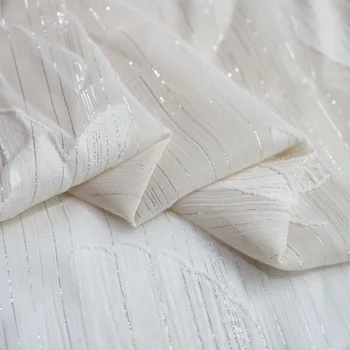 

1y*150cm silver jacquard chiffon fabric crepe wedding dress material apricot