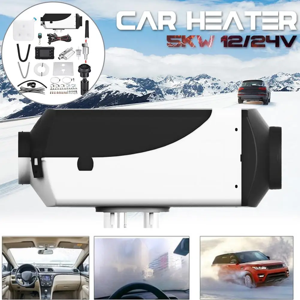 

12V 5000W LCD Monitor Air diesels Fuel Heater Single Hole 5KW For Boats Bus Car Heater With Remote Control and Silencer