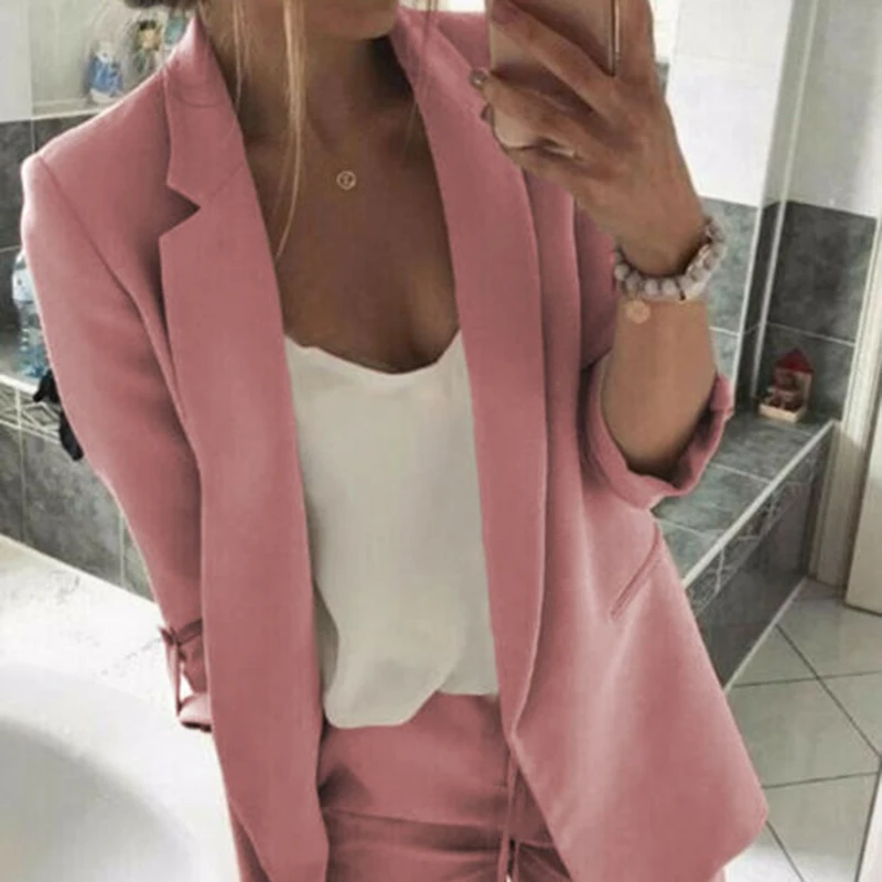 Womens Elegant Blazer Ladies Office Work Business Outwear New Women Long Sleeve Blazer Plus Size Suit Coat Black Gray Pink