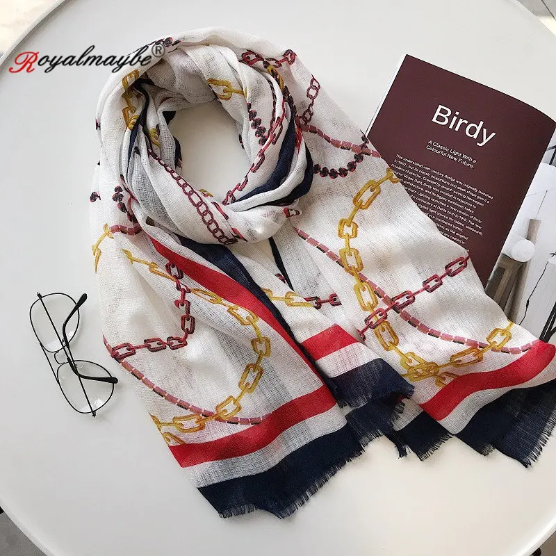 Royalmaybe хлопковый шарф женские шелковые шарфы Модные осенне-зимние теплые дизайнерские черные шали с принтом с фабрики прямые продажи
