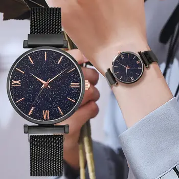 

Dropshipping Women Mesh Magnet Buckle Starry Sky Watch Luxury Ladies Starry Sky Surface Roma Dial Quartz Watch Relogio Feminino