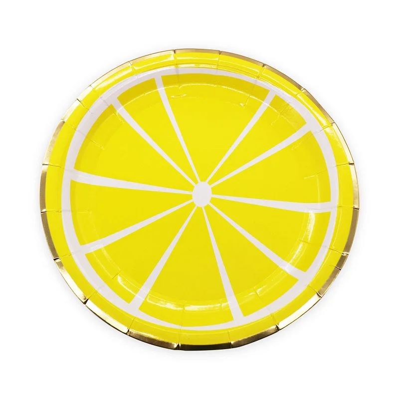 8pcs Yellow Lemon Летние Гавайские вечерние бумажные тарелки и Соломки с ананасом Фламинго бинкин воздушный шар очки баннер украшения для тропического пляжа Вечерние - Цвет: 8pcs Yellow Lemon