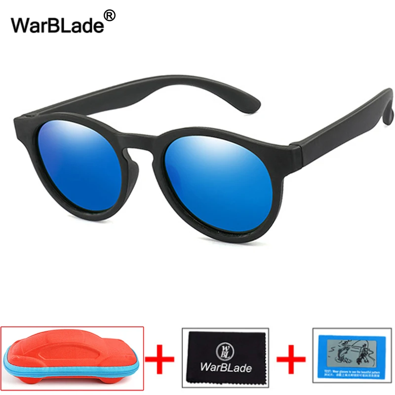black blue gray-R Nodare Круглый Милые Детские поляризованные солнцезащитные очки для мальчиков и девочек детские солнцезащитные очки силиконовые защитные детские солнцезащитные очки Бамбук UV400 с Чехол - Цвет линз: black blue gray-R