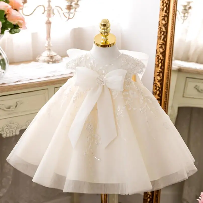 

Белое Цветочное платье для девочки на свадьбу, детское бальное платье из тюля с блестками для крещения, одежда для дня рождения, женское вечернее платье, детское пышное платье для выпускного вечера