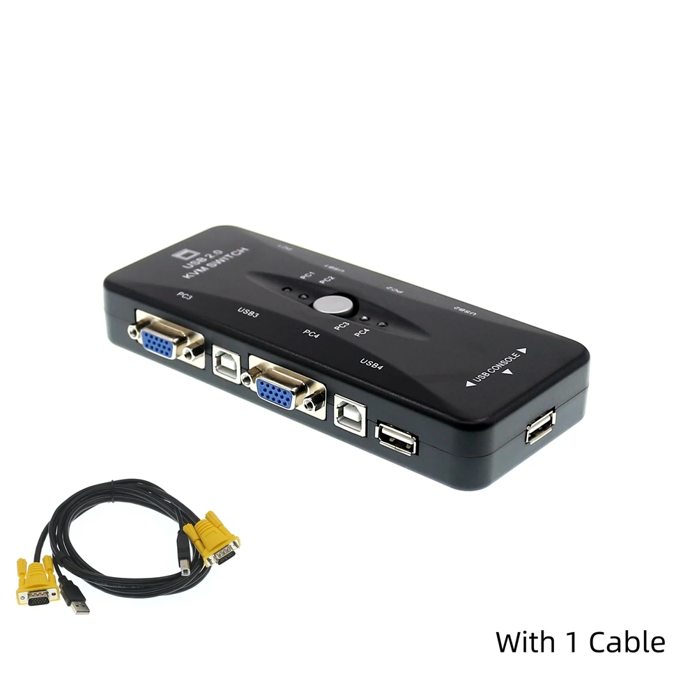 4 порта kvm переключатель USB 2,0 vga-разветвитель принтер Мышь клавиатура флешки поделиться коммутатор 1920x1440 VGA распределительная коробка для адаптера переменного тока - Цвет: With 1 Cable