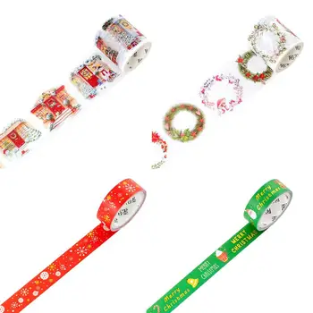 

4 Rolls Washi Paper Tapes Christmas Element Cartoon Pattern Decorative Sticker Tapes Gift Packaging Band Accessories