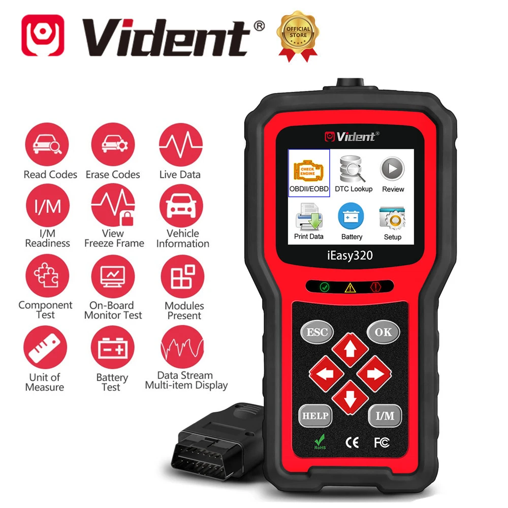 VIDENT iEasy320 OBDII/Eobd Can Code Reader OBD2 Diagnostic Scan Tool for Car Engine Fault Diagnose Test PK KW850 Auto Scanner automotive battery charger
