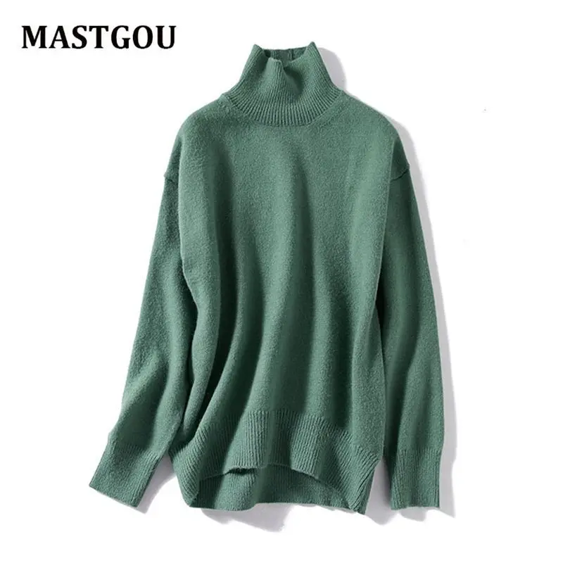 MASTGOU-suéter grueso de Invierno para mujer, jersey de Cachemira de punto, manga larga, cuello alto, holgado, cálido
