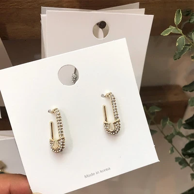 Unique Paperclip Safety Pin Star Full Micro Pave Cz Sparking Bling European Unique New Earring - Metal Color: Gold