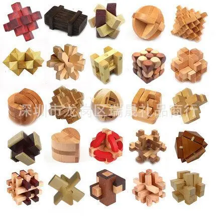 Деревянная игрушка Burr Puzzle Luban Lock 1-2-3 детские развивающие Раннее детство Сияющий звук изготовления хвоста хлыст девять цепей