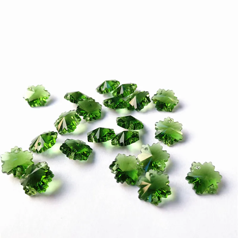 New Arrival 50pcs Green 14mm K9 Crystal Snow Shape Chandelier Beads(Free Rings) in Two holes Crystal Glass Curtain Accessories