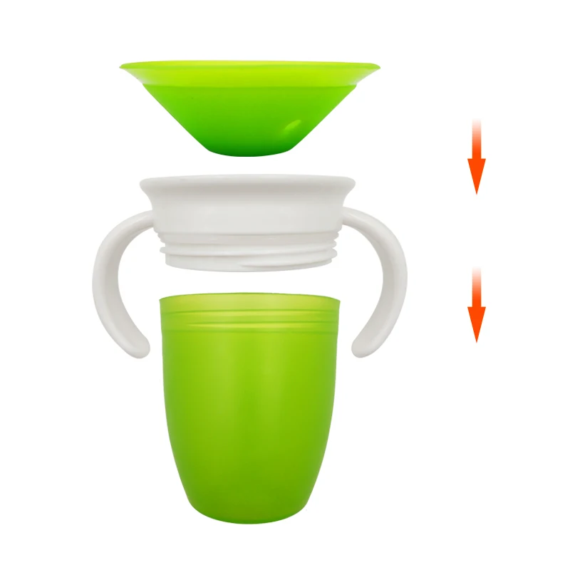 2pcs 360 Degrees Can Be Rotated Magic Cup Baby Learning Drinking Cup With Double Handle Leakproof  Infants Water Cups Bottle
