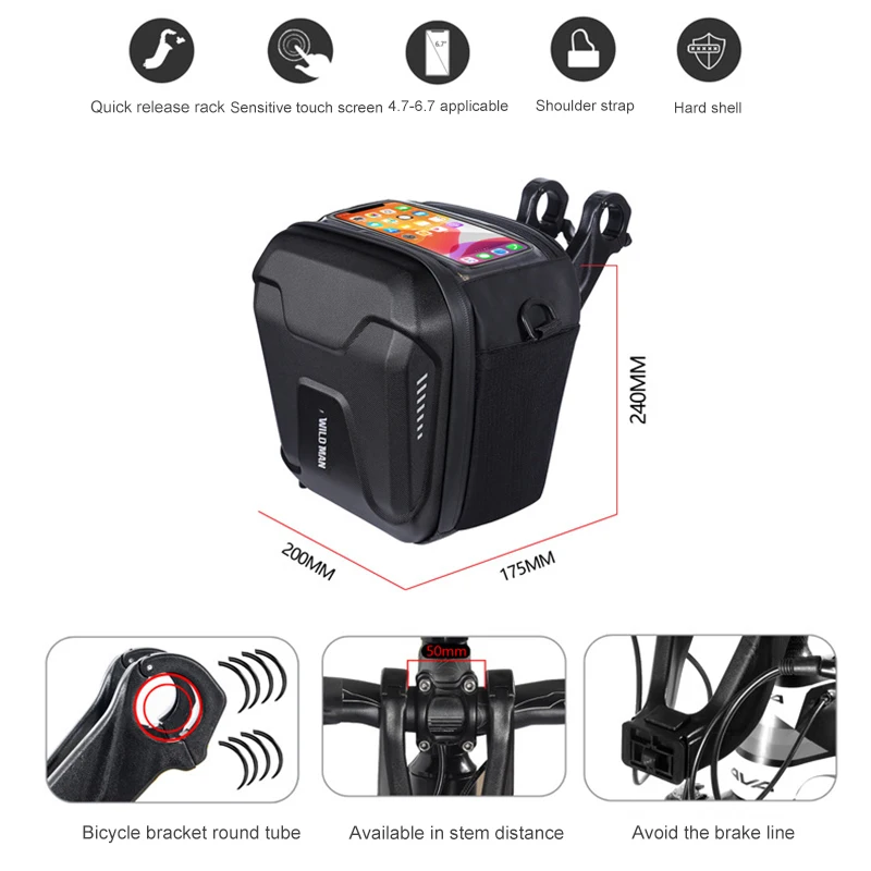 WILD MAN GS9 자전거 핸들 바 카메라 가방, 산악 자전거 전기 스쿠터 EVA 하드 쉘 대용량 숄더백