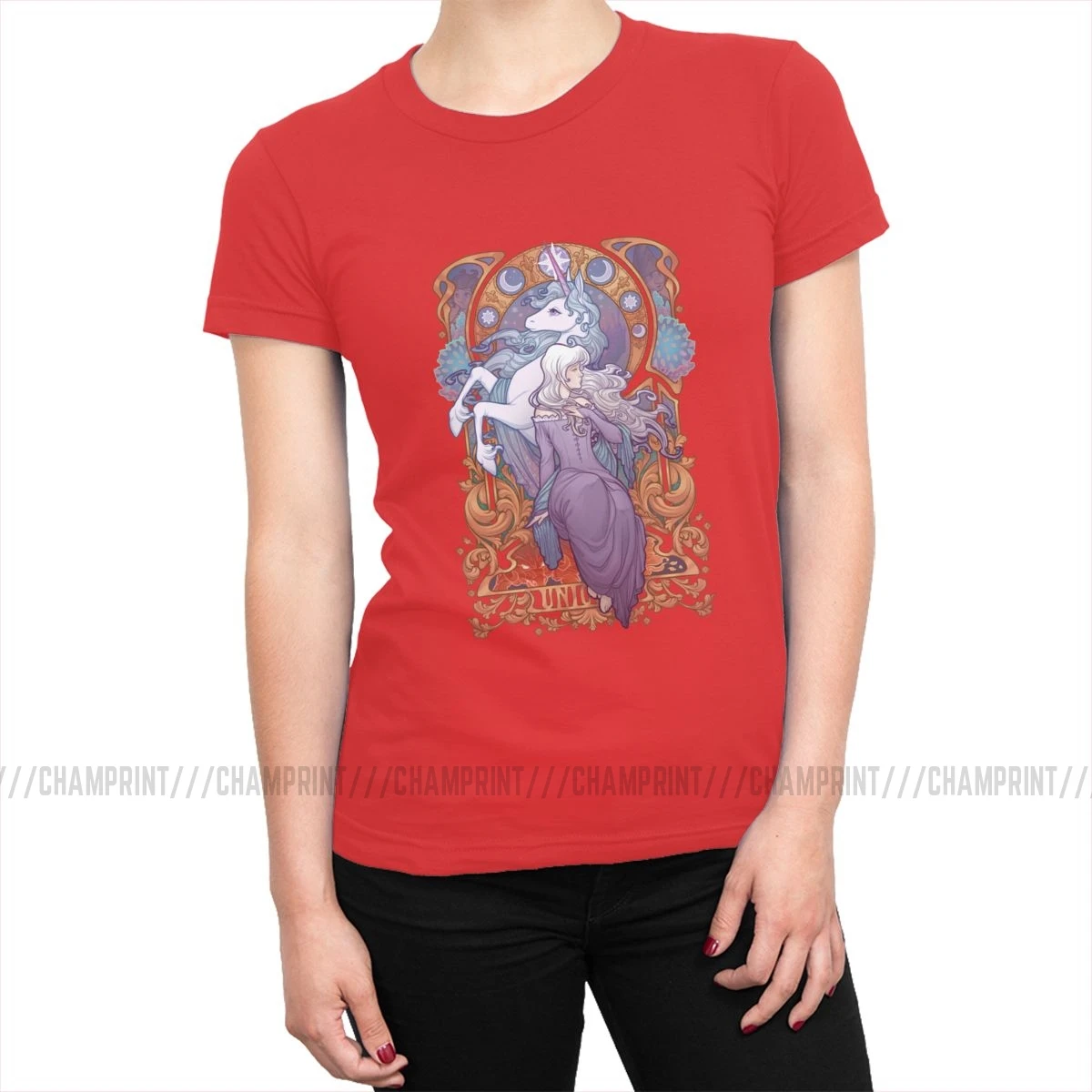Lady Amalthea Футболка женская последняя футболка Единорог Tumblr топы футболки универсальные Круглый вырез хлопок женская одежда с графикой - Цвет: Красный